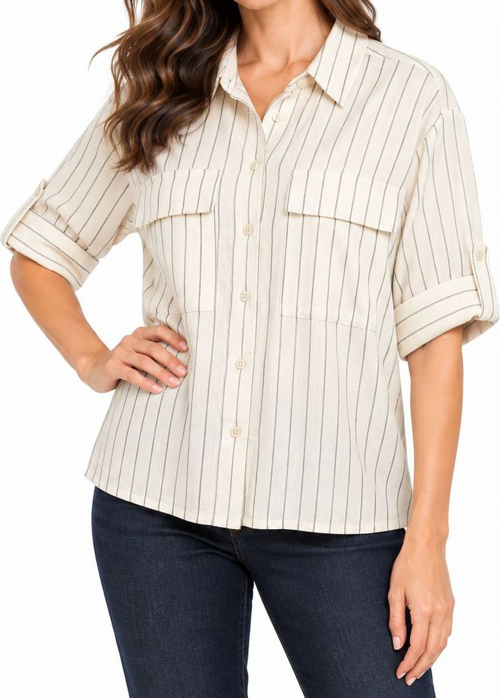 VERO MODA ΠΟΥΚΑΜΙΣΟ VERO MODA VMRYDER FABIANA 3/4 STRIPES 10328652 ΛΕΥΚΟ