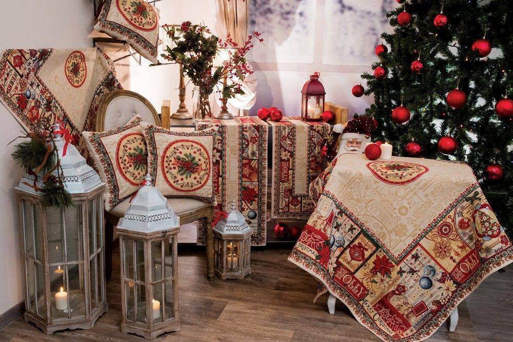 ΧΡΙΣΤΟΥΓΕΝΝΙΑΤΙΚO ΤΡΑΠΕΖΟΚΑΡΕ TEORAN MERRY ΜΕ ΣΧΕΔΙΟ ΜΠΕΖ 140X140CM TEORAN