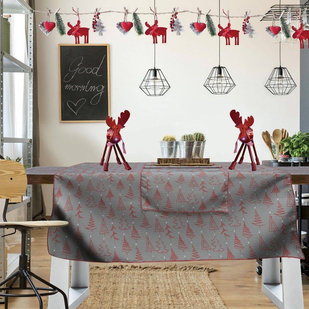 ΧΡΙΣΤΟΥΓΕΝΝΙΑΤΙΚO ΤΡΑΠΕΖΟΜΑΝΤΗΛΟ DAS HOME 551 ΜΕ ΣΧΕΔΙΟ ΔΕΝΤΡΑ ΚΟΚΚΙΝΟ ΓΚΡΙ ΠΟΛΥΕΣΤΕΡΑΣ 140X150CM DAS HOME