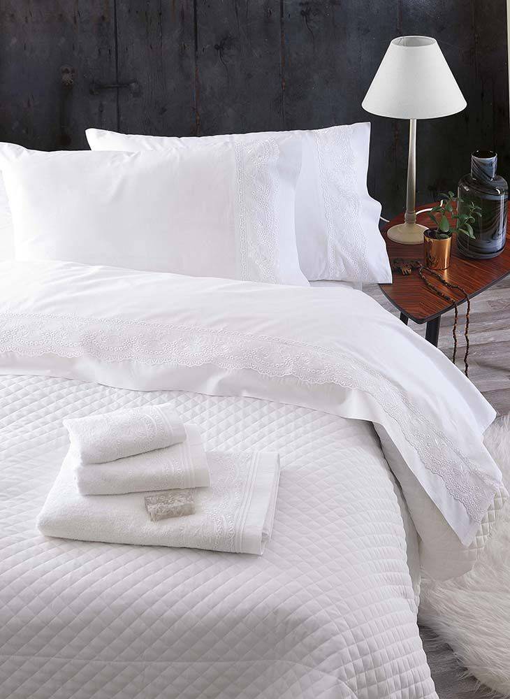 ΣΕΤ ΝΥΦΙΚΟ ΥΠΕΡΔΙΠΛΟ RYTHMOS SHIRAZ ΛΕΥΚΟ 4TMX RYTHMOS