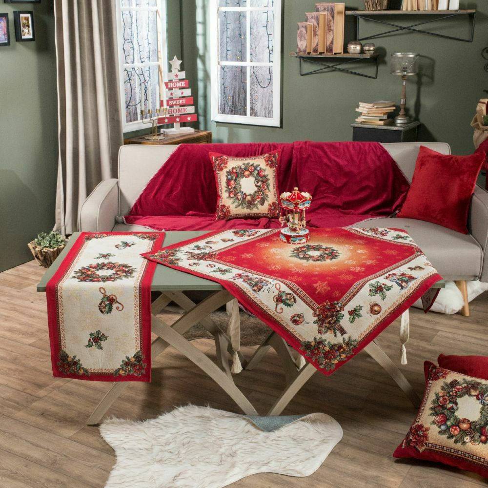 ΧΡΙΣΤΟΥΓΕΝΝΙΑΤΙΚΟ ΤΡΑΠΕΖΟΚΑΡΕ TEORAN MELODY KOKKINO 140Χ140CM TEORAN