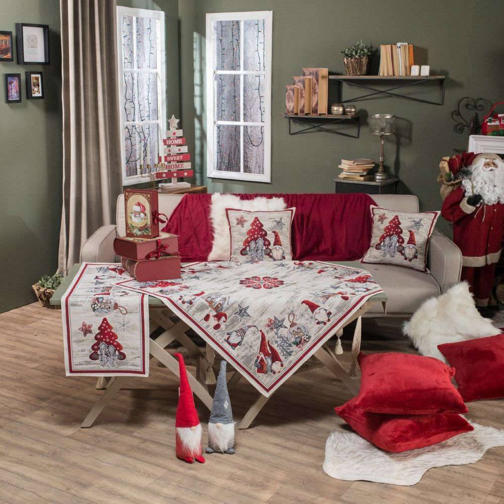 ΧΡΙΣΤΟΥΓΕΝΝΙΑΤΙΚΟ ΤΡΑΠΕΖΟΚΑΡΕ TEORAN ELF ΜΠΕΖ 140Χ140CM TEORAN