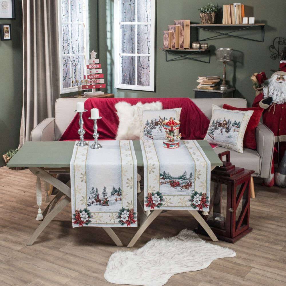 TEORAN ΧΡΙΣΤΟΥΓΕΝΝΙΑΤΙΚΗ ΤΡΑΒΕΡΣΑ TEORAN FLAKE ΛΕΥΚΟ 45X140CM