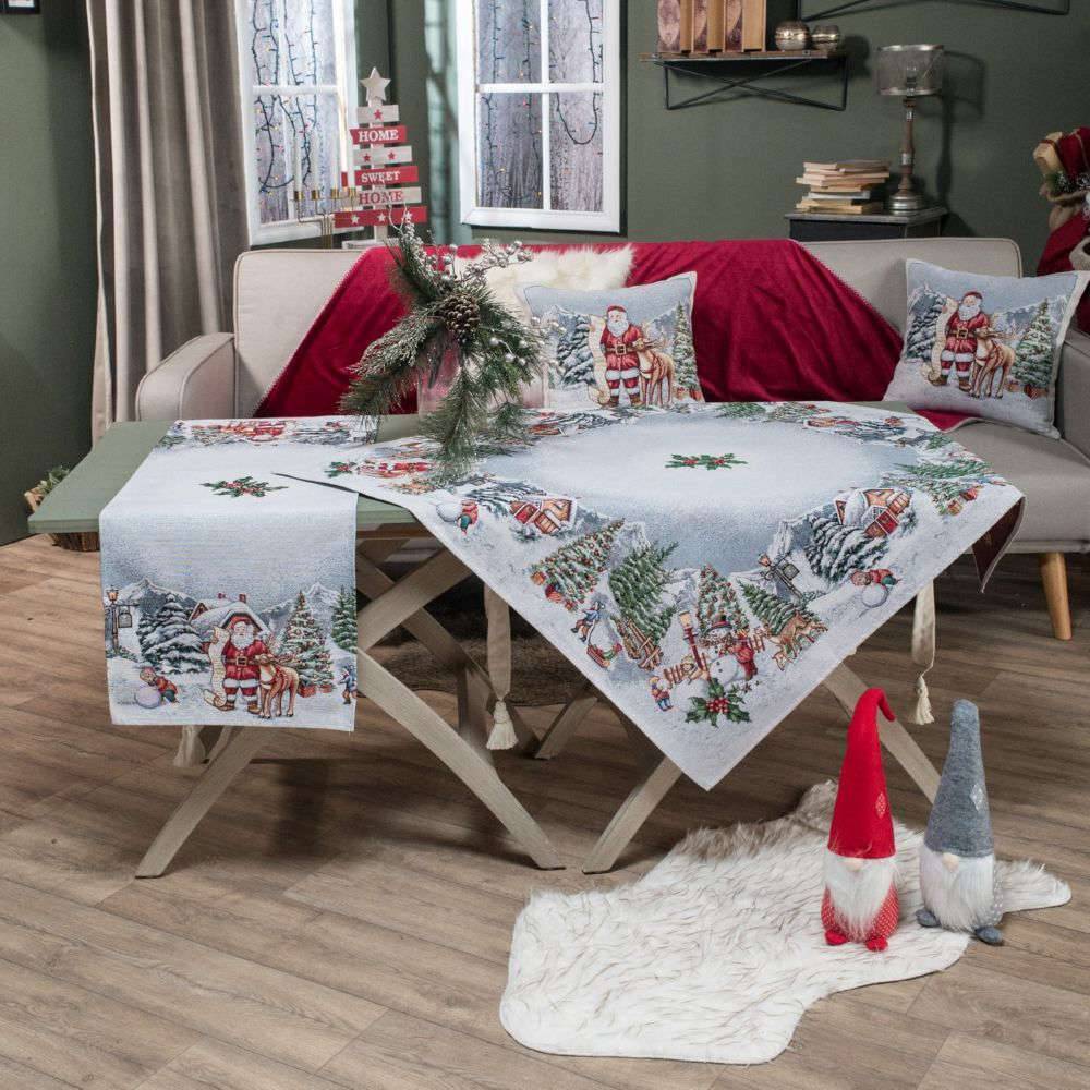 ΧΡΙΣΤΟΥΓΕΝΝΙΑΤΙΚΟ ΤΡΑΠΕΖΟΚΑΡΕ TEORAN CLAUS ΓΚΡΙ 140Χ140CM TEORAN