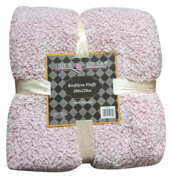 CHIOS HELLAS ΚΟΥΒΕΡΤΑ ΥΠΕΡΔΙΠΛΗ CHIOS HELLAS FLUFFY 100% POLYESTER ΡΟΖ 200Χ220CM