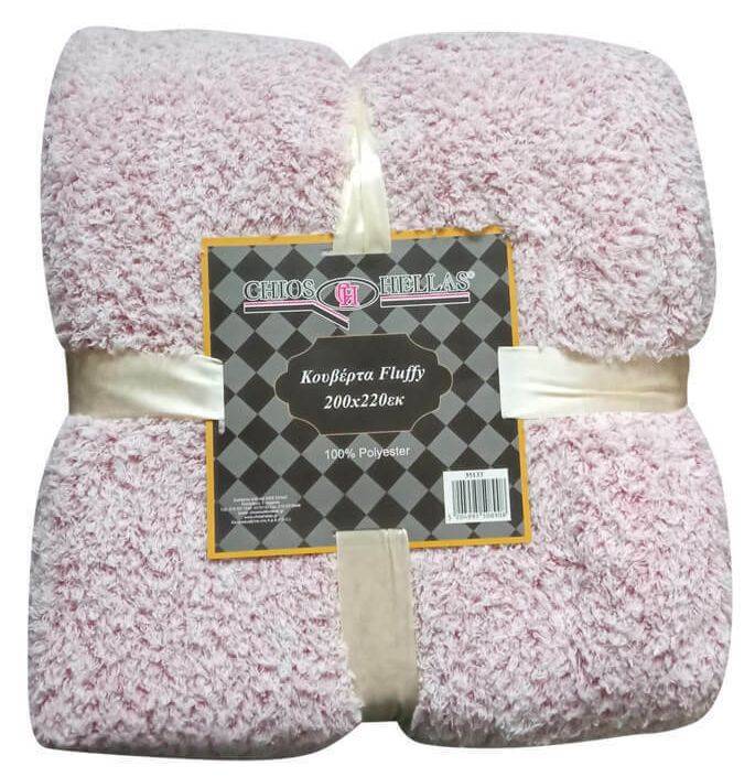 ΚΟΥΒΕΡΤΑ ΥΠΕΡΔΙΠΛΗ CHIOS HELLAS FLUFFY 100% POLYESTER ΡΟΖ 200Χ220CM