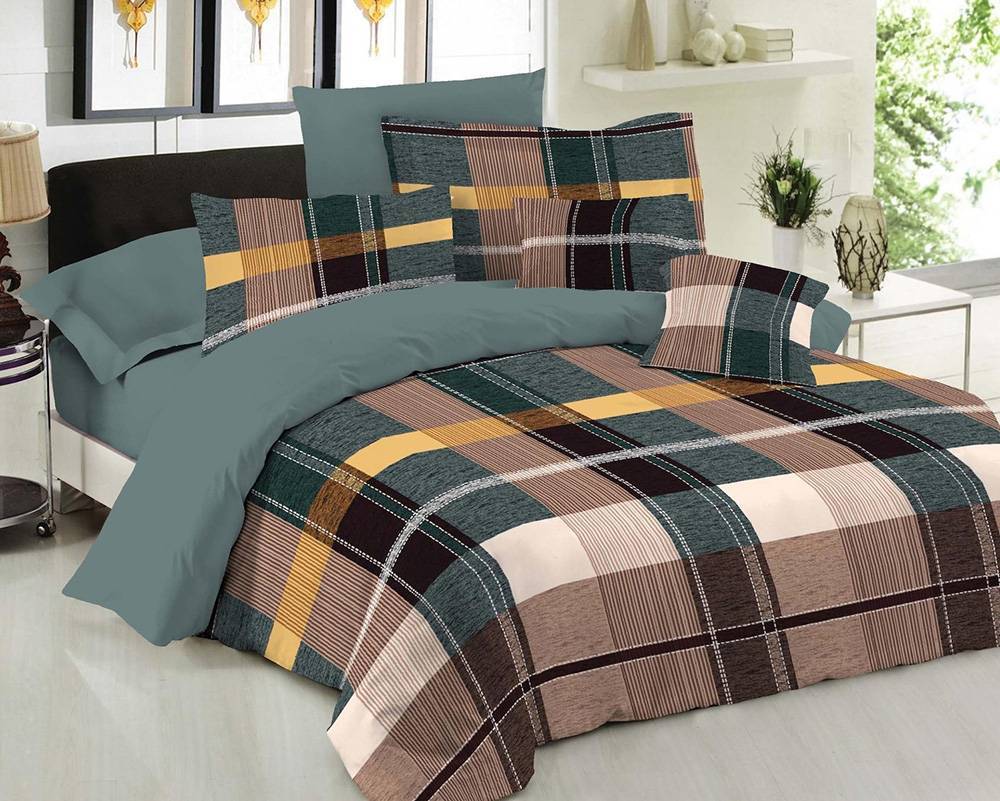 ΣΕΤ ΣΕΝΤΟΝΙΑ ΥΠΕΡΔΙΠΛΑ LE BLANC PREMIUM COTTON 100% SQUARES GREEN ΧΩΡΙΣ ΛΑΣΤΙΧΟ 240X270CM LE BLANC