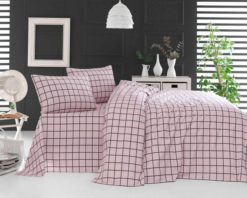 ΣΕΤ ΣΕΝΤΟΝΙΑ ΥΠΕΡΔΙΠΛΑ RYTHMOS ΦΑΝΕΛΕΝΙΑ SQUARES ΡΟΖ 230X260CM