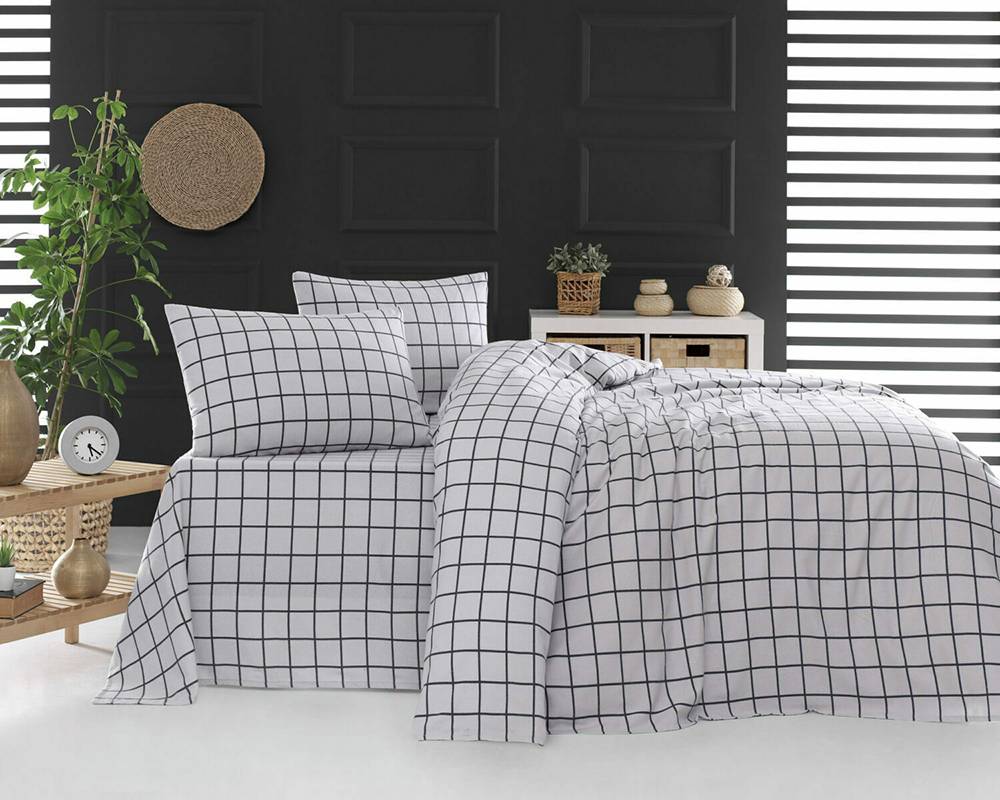 RYTHMOS ΣΕΤ ΣΕΝΤΟΝΙΑ ΥΠΕΡΔΙΠΛΑ RYTHMOS ΦΑΝΕΛΕΝΙΑ SQUARES ΓΚΡΙ 230X260CM