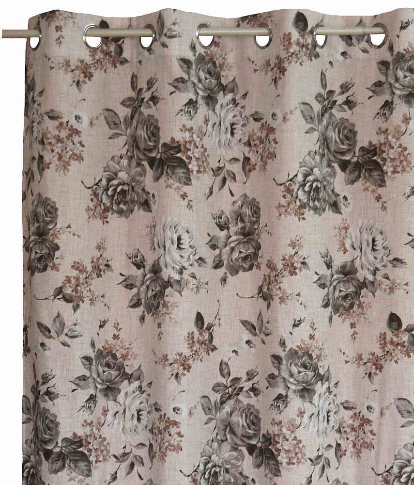 ΚΟΥΡΤΙΝΑ ΜΕ ΤΡΟΥΚΣ DECOCRAFT ΛΟΝΕΤΑ ROSES ΓΚΡΙ 140X260CM