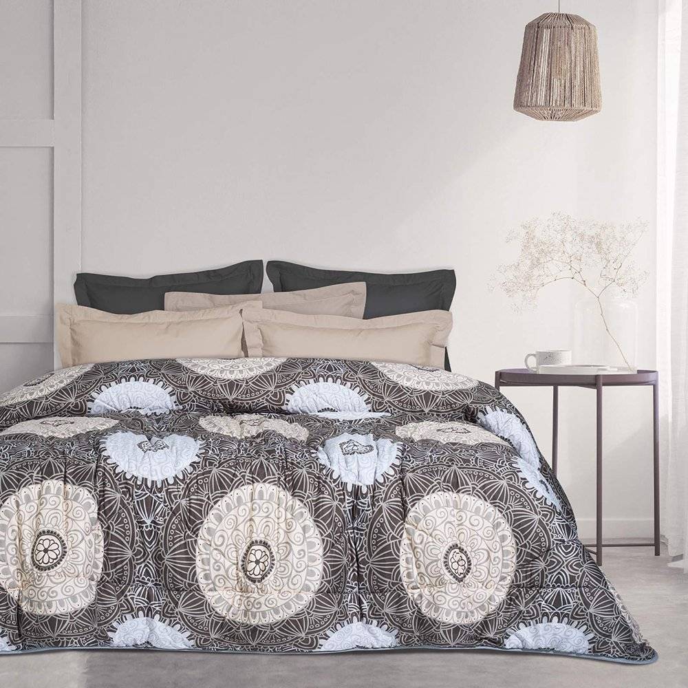 ΠΑΠΛΩΜΑ ΥΠΕΡΔΙΠΛΟ DAS HOME MICROFIBRE HAPPY 9608 ΓΚΡΙ ΜΑΥΡΟ ΣΟΜΟΝ 220Χ240CM DAS HOME