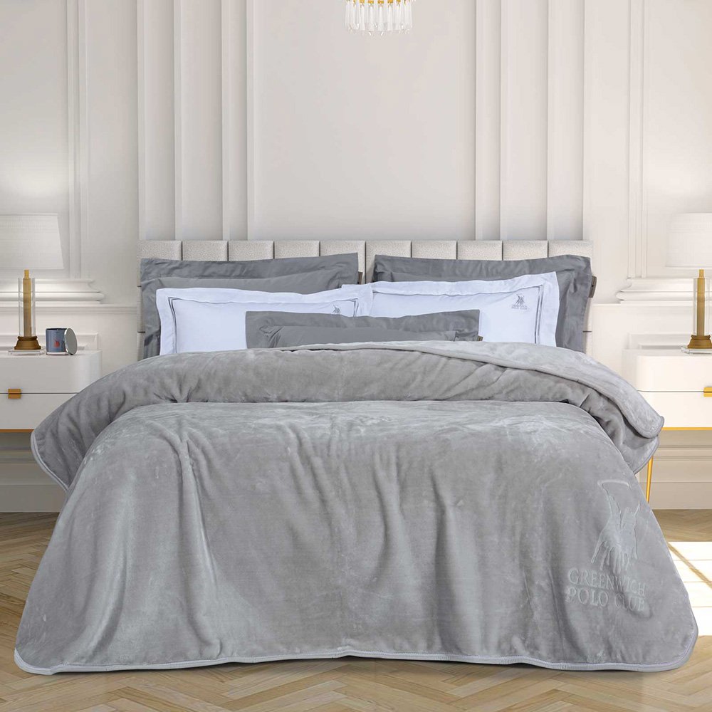 GREENWICH POLO CLUB ΚΟΥΒΕΡΤΑ ΥΠΕΡΔΙΠΛΗ GPC POLO VELOUR 3442 ΑΣΗΜΙ ΛΕΥΚΟ 220X240CM