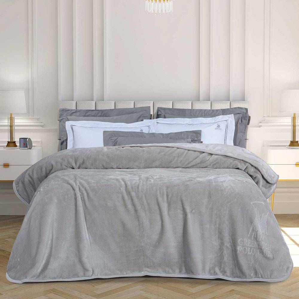 ΚΟΥΒΕΡΤΑ ΥΠΕΡΔΙΠΛΗ GPC POLO VELOUR 3442 ΑΣΗΜΙ ΛΕΥΚΟ 220X240CM