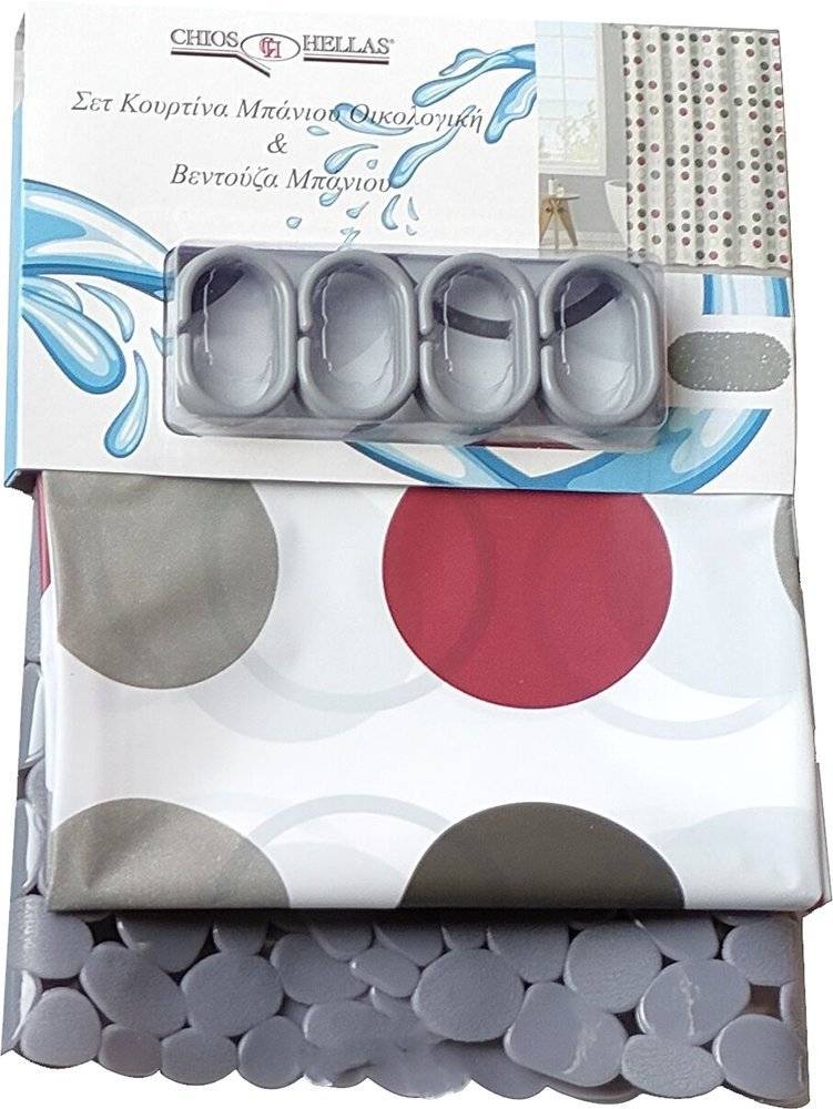 ΣΕΤ ΚΟΥΡΤΙΝΑ-ΤΑΠΕΤΟ ΜΠΑΝΙΟΥ CHIOS HELLAS 2ΤΜΧ ΓΚΡΙ (180X180 CM) CHIOS HELLAS