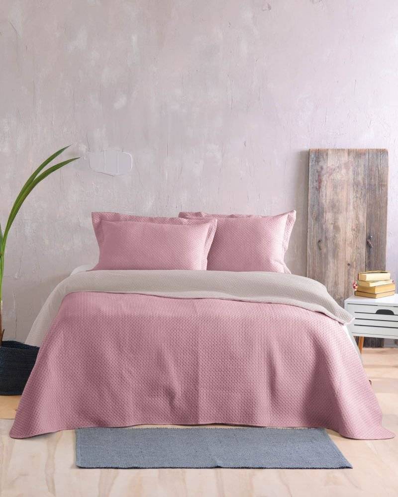 ΣΕΤ ΚΟΥΒΕΡΛΙ ΜΕ ΜΑΞΙΛΑΡΟΘΗΚΕΣ KING SIZE RYTHMOS ALLURE MICROFIBER ΣΑΠΙΟ ΜΗΛΟ-ΜΠΕΖ (240CMX250CM) RYTHMOS