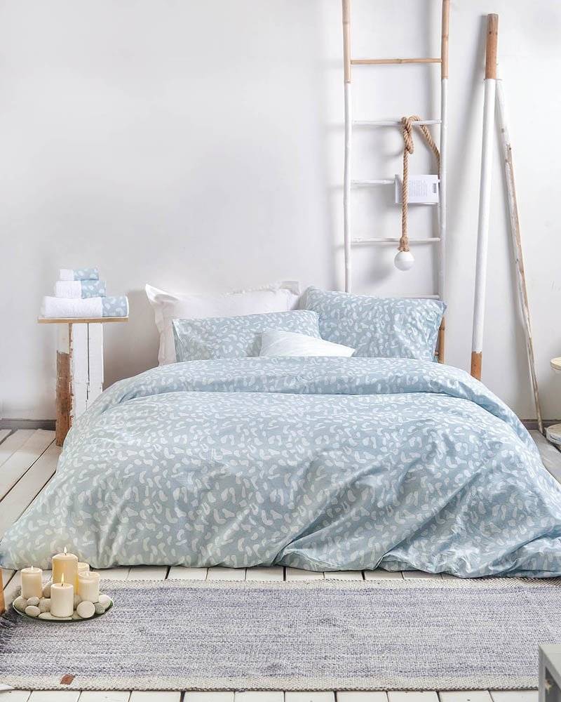 ΣΕΤ ΣΕΝΤΟΝΙΑ RYTHMOS SPIRIT OLIVER ΥΠΕΡΔΙΠΛΟ ΒΑΜΒΑΚΕΡΑ ΕΜΠΡΙΜΕ ΜΠΛΕ (230CMX260CM)