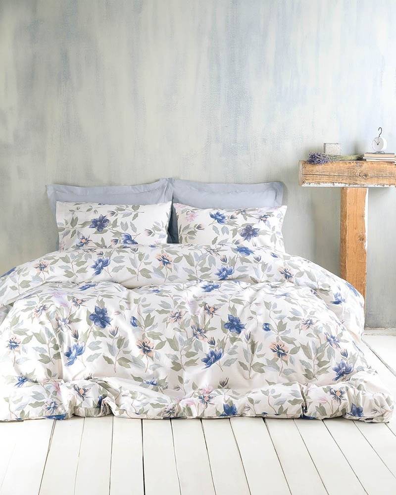 ΣΕΤ ΣΕΝΤΟΝΙΑ RYTHMOS ILINA ΥΠΕΡΔΙΠΛA ΦΛΟΡΑΛ ΜΠΛΕ (230CMX260CM) RYTHMOS