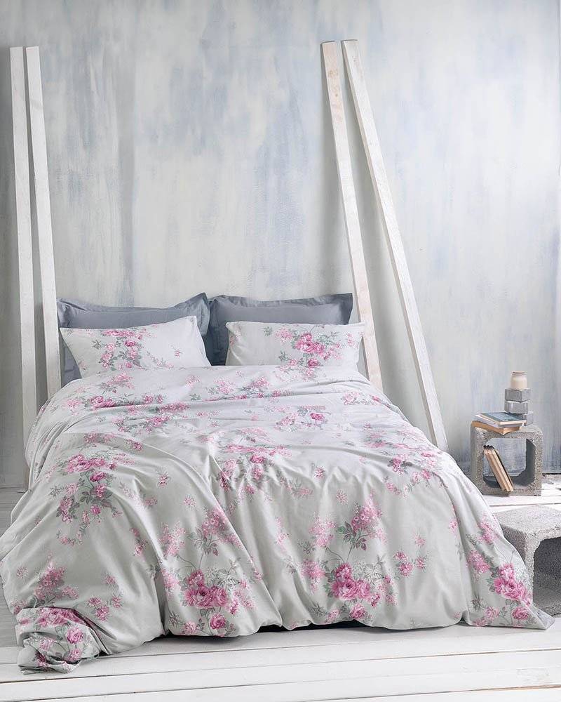 ΣΕΤ ΣΕΝΤΟΝΙΑ RYTHMOS SUZANNAH ΥΠΕΡΔΙΠΛA ΦΛΟΡΑΛ ΓΚΡΙ (230CMX260CM) RYTHMOS