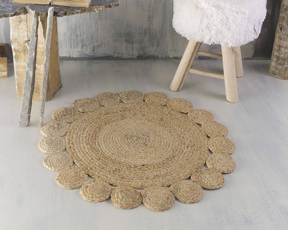 ΣΤΡΟΓΓΥΛΟ ΧΑΛΙ RYTHMOS RATTAN FLOWER ΜΠΕΖ (70CM)