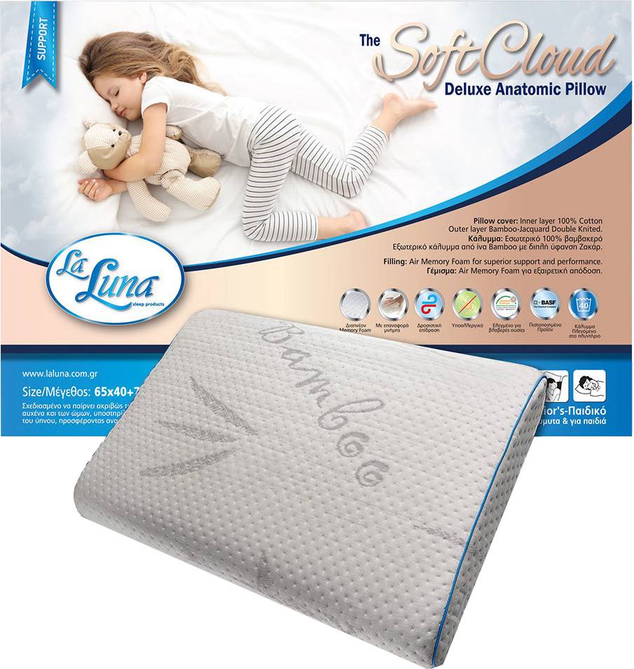 ΜΑΞΙΛΑΡΙ ΥΠΝΟΥ LA LUNA SOFT CLOUD ΑΝΑΤΟΜΙΚΟ MEMORY FOAM SOFT (65X40X7CM) LA LUNA