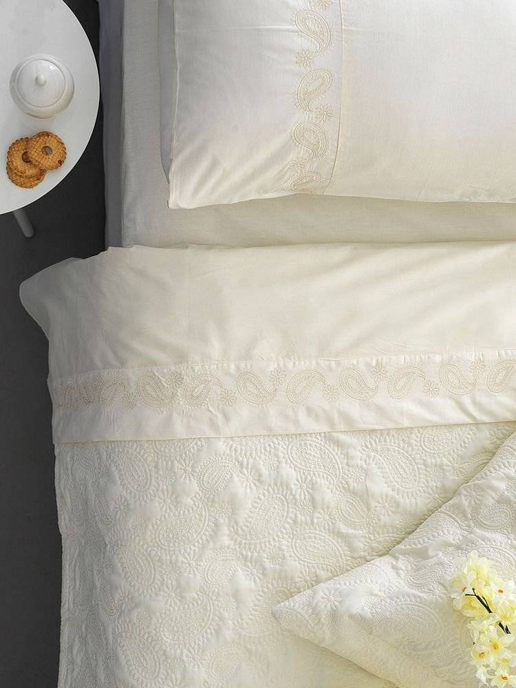 ΠΑΛΑΜΑΙΚΗ ΣΕΤ ΝΥΦΙΚΟ ΚΟΥΒΕΡΛΙ/ΣΕΝΤΟΝΙ PALAMAIKI HOME WEL013 IVORY ΣΕΤ 7ΤΜΧ (240X260CM)