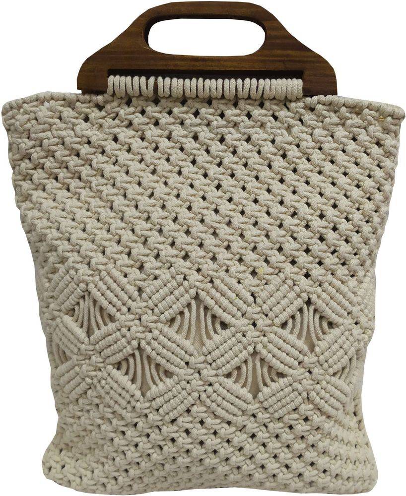 ΤΣΑΝΤΑ MACRAME ΚΟΜΒΟΣ ΒΑΜΒΑΚΙ WITH WOODEN HANDLE (40X35CM) ΚΟΜΒΟΣ