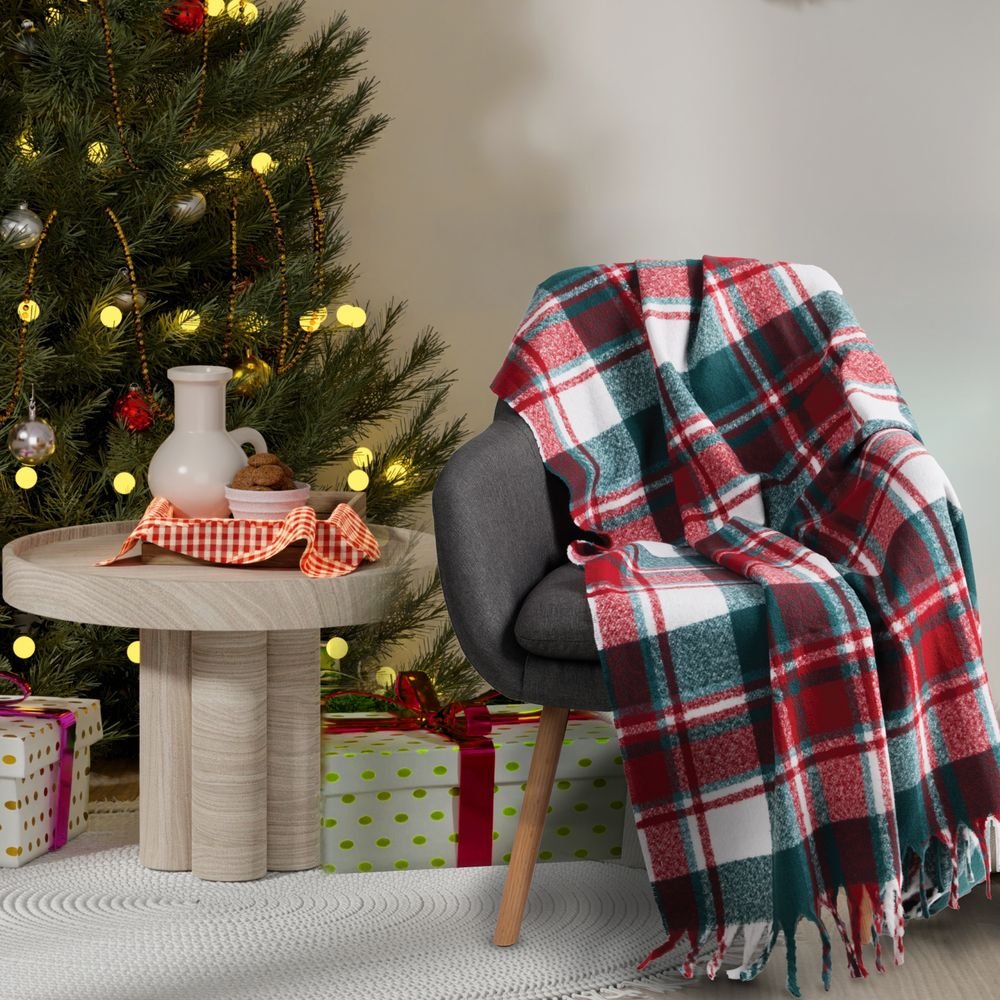 DAS HOME ΚΟΥΒΕΡΤΑ ΚΑΝΑΠΕ DAS HOME FAUX MOHAIR 1378 GREEN/RED (130X170CM)