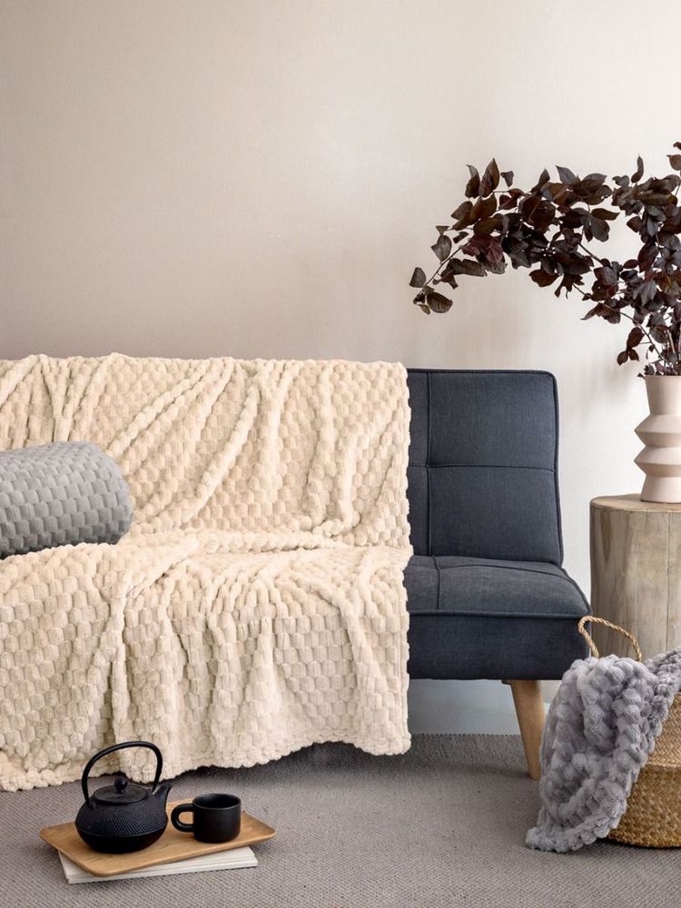 ΚΟΥΒΕΡΤΑ ΚΑΝΑΠΕ PALAMAIKI ASTER FLEECE CREME (160X220CM)