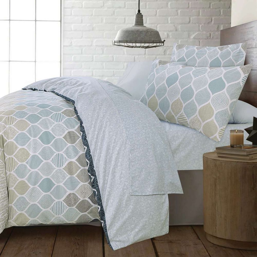 ESPREE ΣΕΤ ΣΕΝΤΟΝΙΑ ΥΠΕΡΔΙΠΛΑ GEO BLUE 4ΤΜΧ ΜΕ ΛΑΣΤΙΧΟ 160X200+35 ESPREE