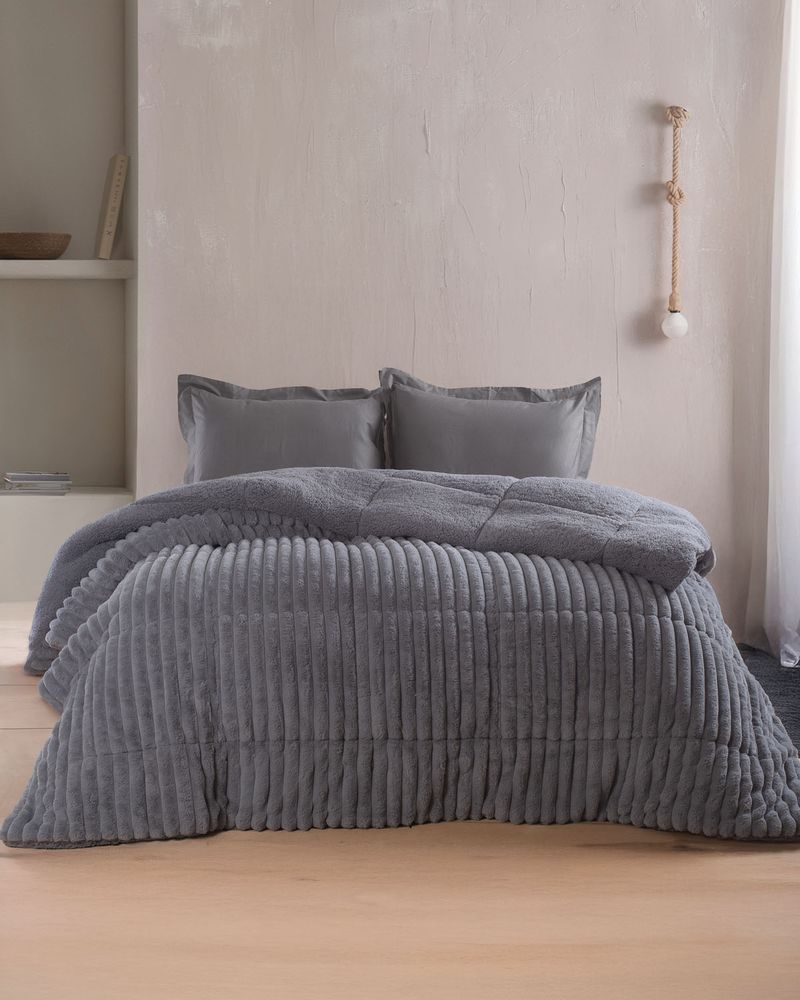 RYTHMOS ΚΟΥΒΕΡΤΟΠΑΠΛΩΜΑ ΥΠΕΡΔΙΠΛΟ RYTHMOS BUTTER ΓΚΡΙ ΣΚΟΥΡΟ 220X240CM