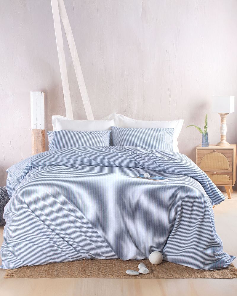 ΣΕΤ ΣΕΝΤΟΝΙΑ ΥΠΕΡΔΙΠΛΑ RYTHMOS MOTIV ΜΠΛΕ ΣΚΟΥΡΟ 230X260CM RYTHMOS