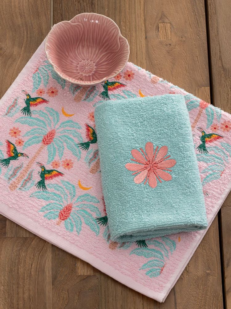 ΠΑΛΑΜΑΙΚΗ ΣΕΤ ΠΕΤΣΕΤΕΣ ΚΟΥΖΙΝΑΣ PALAMAIKH HOME MH400 FLOWER 2TMX ΡΟΖ/ΜΠΛΕ (30X50CM)