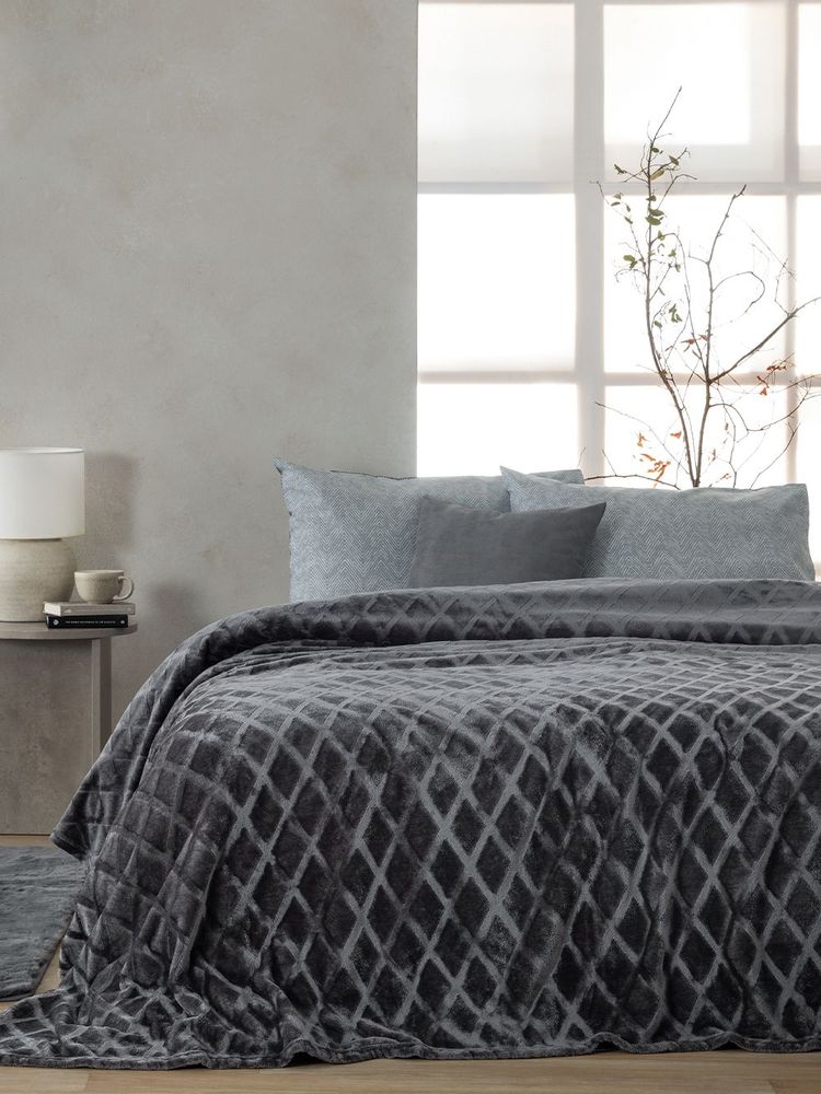 ΚΟΥΒΕΡΤΑ ΥΠΕΡΔΙΠΛΗ FLEECE PALAMAIKH HOME NADINE ΣΚΟΥΡΟ ΓΚΡΙ (220X240CM)