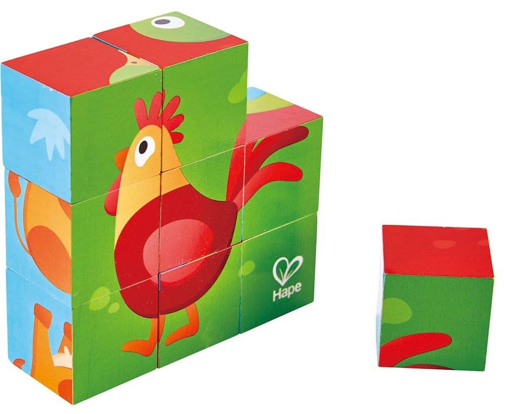 PUZZLE ΚΥΒΩΝ ΤΑ ΖΩΑ ΤΗΣ ΦΑΡΜΑΣ HAPE HAPPY PUZZLES FARM ANIMAL BLOCK