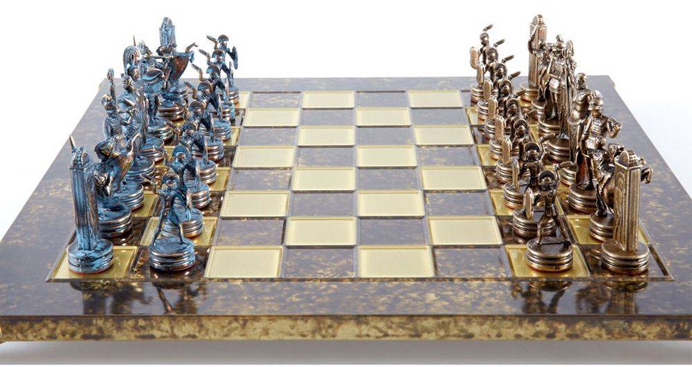 ΣΚΑΚΙ ΜΕΤΑΛΛΙΚΟ MANOPOULOS "ΕΛΛΗΝΙΚΗ ΜΥΘΟΛΟΓΙΑ" ΜΕΣΑΙΟ ΜΠΡΟΝΖΕ ΜΠΛΕ/ΚΑΦΕ 36X36CM MANOPOULOS