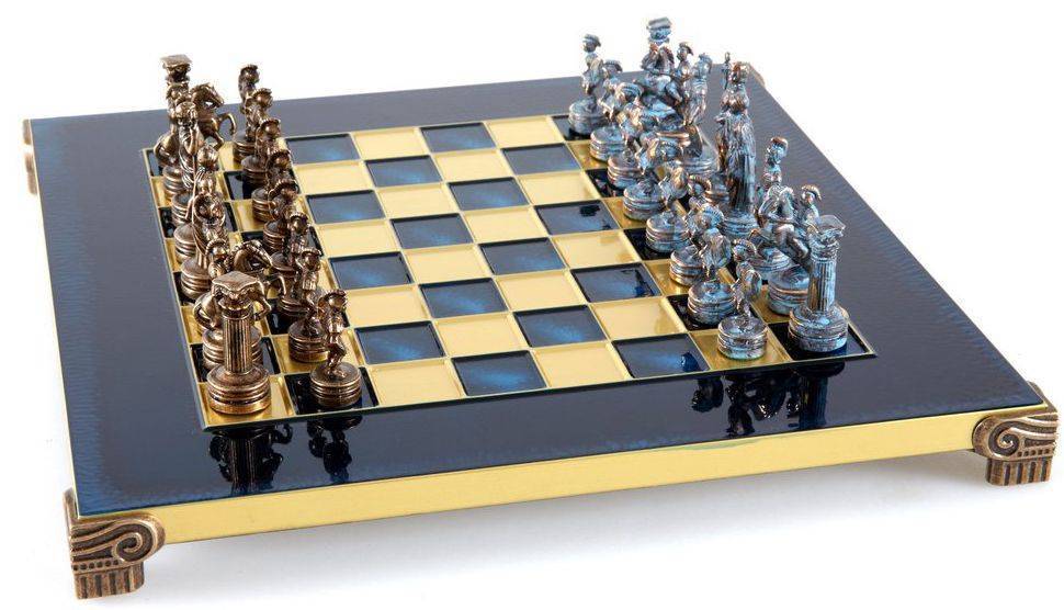 ΣΚΑΚΙ ΜΕΤΑΛΛΙΚΟ MANOPOULOS "ΕΛΛΗΝΟΡΩΜΑΪΚΗ ΕΠΟΧΗ" ΜΙΚΡΟ ΜΠΛΕ ΜΠΛΕ/ΚΑΦΕ 28X28CM MANOPOULOS