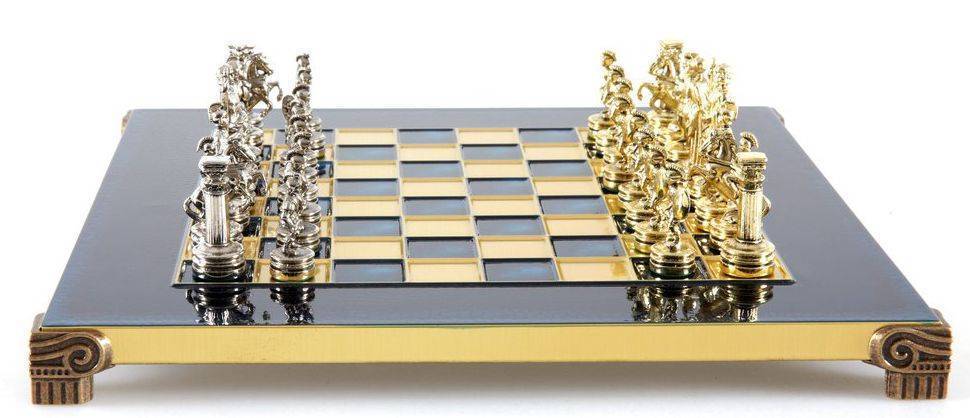 ΣΚΑΚΙ ΜΕΤΑΛΛΙΚΟ MANOPOULOS "ΕΛΛΗΝΟΡΩΜΑΪΚΗ ΕΠΟΧΗ" ΜΙΚΡΟ ΜΠΛΕ ΧΡΥΣΟ/ΑΣΗΜΙ 28X28CM