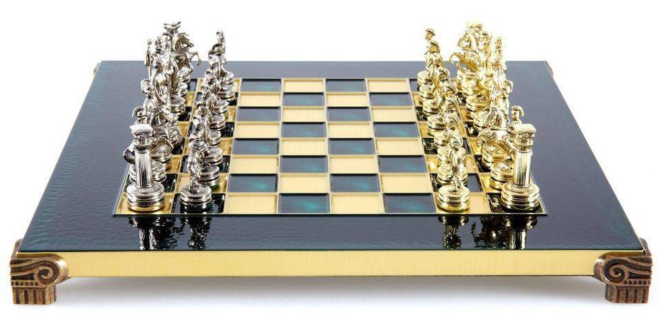 ΣΚΑΚΙ ΜΕΤΑΛΛΙΚΟ MANOPOULOS "ΕΛΛΗΝΟΡΩΜΑΪΚΗ ΕΠΟΧΗ" ΜΙΚΡΟ ΠΡΑΣΙΝΟ ΧΡΥΣΟ/ΑΣΗΜΙ 28X28CM