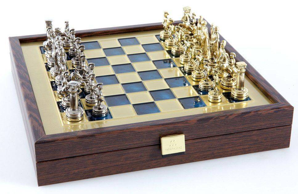 ΣΚΑΚΙ ΜΕΤΑΛΛΙΚΟ MANOPOULOS "ΕΛΛΗΝΟΡΩΜΑΪΚΗ ΕΠΟΧΗ" ΚΑΣΕΤΙΝΑ ΜΙΚΡΟ ΜΠΛΕ ΧΡΥΣΟ/ΑΣΗΜΙ 27X27CM