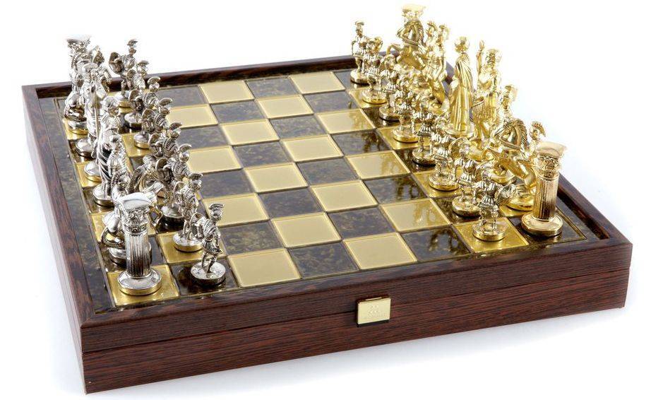 ΣΚΑΚΙ ΜΕΤΑΛΛΙΚΟ MANOPOULOS "ΕΛΛΗΝΟΡΩΜΑΪΚΗ ΕΠΟΧΗ" ΚΑΣΕΤΙΝΑ ΜΕΓΑΛΟ ΚΑΦΕ ΧΡΥΣΟ/ΑΣΗΜΙ 41X41CM MANOPOULOS