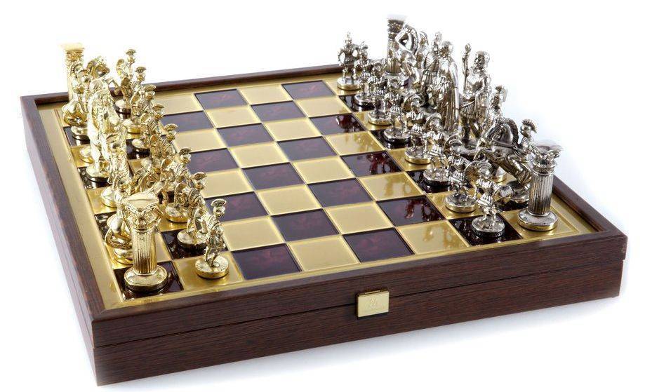 ΣΚΑΚΙ ΜΕΤΑΛΛΙΚΟ MANOPOULOS "ΕΛΛΗΝΟΡΩΜΑΪΚΗ ΕΠΟΧΗ" ΚΑΣΕΤΙΝΑ ΜΕΓΑΛΟ ΚΟΚΚΙΝΟ ΧΡΥΣΟ/ΑΣΗΜΙ 41X41CM MANOPOULOS