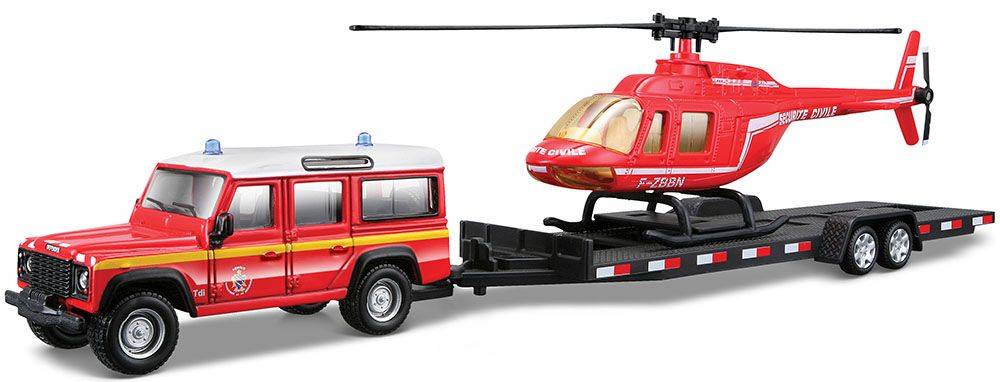 ΑΥΤΟΚΙΝΗΤΟ ΜΕ ΕΛΙΚΟΠΤΕΡΟ BBURAGO EMERGENCY FORCE LAND ROVER DEFENDER/TRAILER RED 1:50 (18/32041)