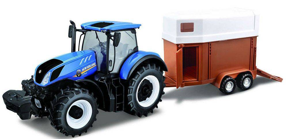 BBURAGO ΤΡΑΚΤΕΡ ΜΕ ΡΥΜΟΥΛΚΟΥΜΕΝΟ ΓΙΑ ΑΛΟΓΟ BBURAGO NEW HOLLAND FARM TRACTOR WITH HORSE TRAILER 1:32