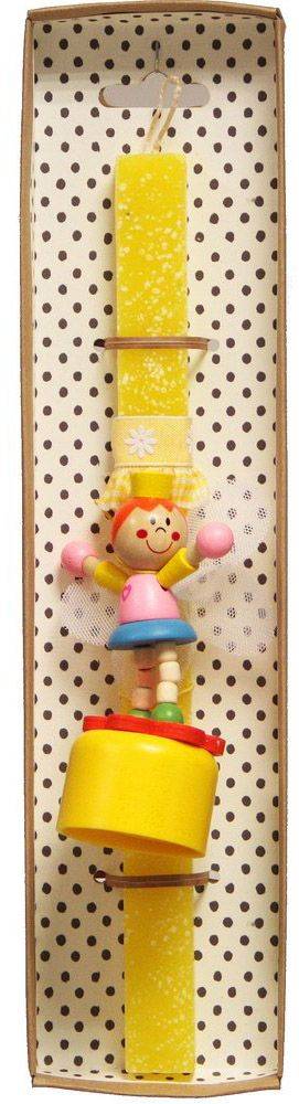 ΠΑΣΧΑΛΙΝΗ ΛΑΜΠΑΔΑ SYNCHRONIA ΞΥΛΙΝΗ ΚΟΥΚΛΑ PUSH UP 30CM ΚΙΤΡΙΝΟ