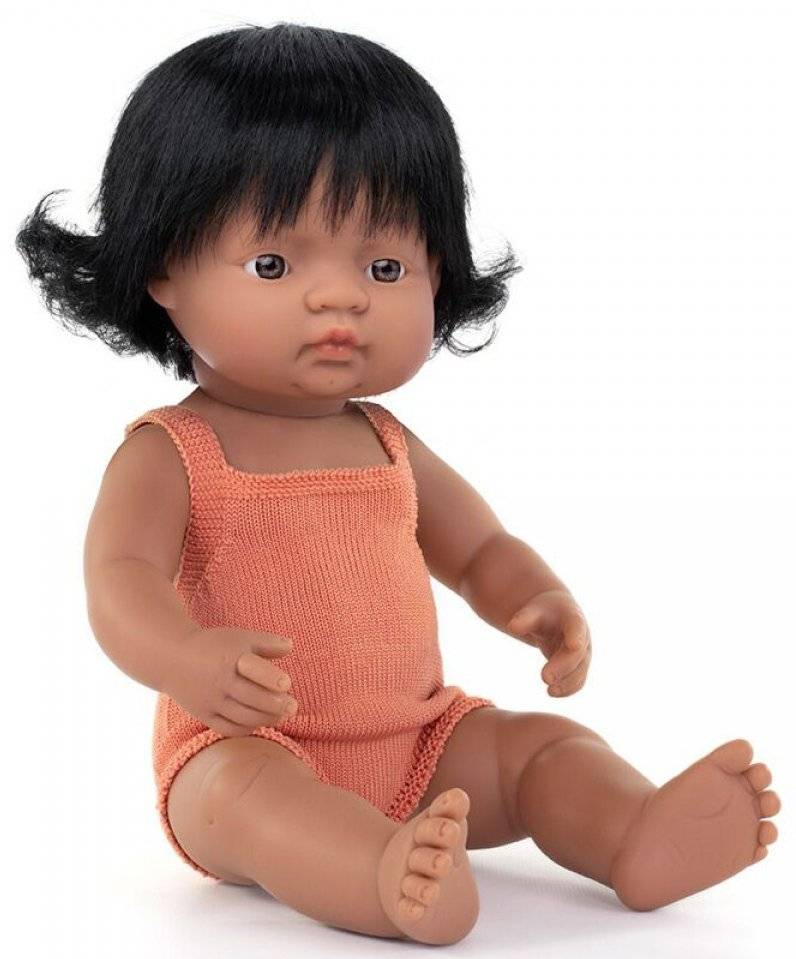 ΛΑΤΙΝΑ ΚΟΥΚΛΑ MINILAND ΚΟΡΙΤΣΙ ΜΕ ΜΑΥΡΑ ΜΑΥΡΑ ΜΑΛΛΙΑ 38 ΕΚ MINILAND DOLLS