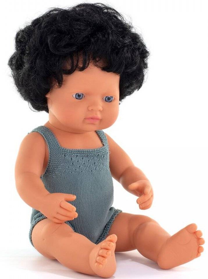 MINILAND DOLLS ΚΟΥΚΛΑ MINILAND ΚΑΥΚΑΣΙΟ ΑΓΟΡΙ ΜΕ ΣΓΟΥΡΑ ΜΑΥΡΑ ΜΑΛΛΙΑ 38 CM