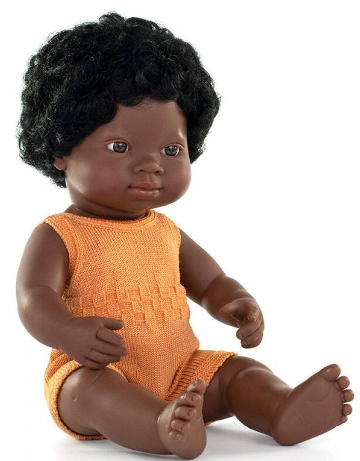 ΑΦΡΙΚΑΝΗ ΚΟΥΚΛΑ MINILAND ΚΟΡΙΤΣΙ ΜΕ ΣΓΟΥΡΑ ΜΑΥΡΑ ΜΑΥΡΑ ΜΑΛΛΙΑ 38 CM MINILAND DOLLS