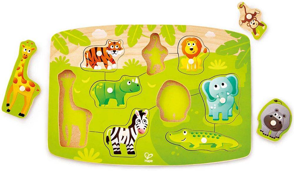 HAPE ΠΑΖΛ ΜΕ ΤΑ ΖΩΑ ΤΗΣ ΖΟΥΓΚΛΑΣ HAPE HAPPY PUZZLES JUNGLE PEG PUZZLE 10 ΤΕΜ