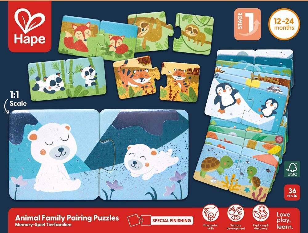 ΠΑΖΛ HAPE HAPPY PUZZLES ΖΩΑΚΙΑ MUM - BABY 36 ΤΜΧ