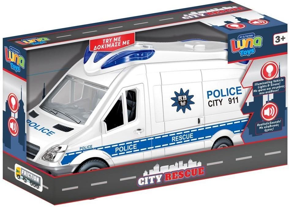LUNA ΟΧΗΜΑ ΒΑΝ ΑΣΤΥΝΟΜΊΑ FRICTION LUNA TOYS 1:16 ΜΕ ΦΩΣ ΚΑΙ ΗΧΟ ΛΕΥΚΟ